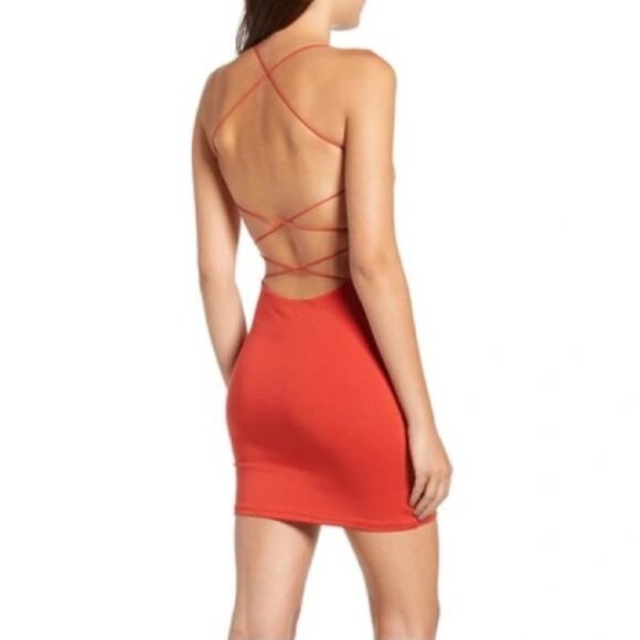 Tiger Mist Bentley Strappy Back Body-con Mini Dress Rust Red Size Large - Picture 5 of 11